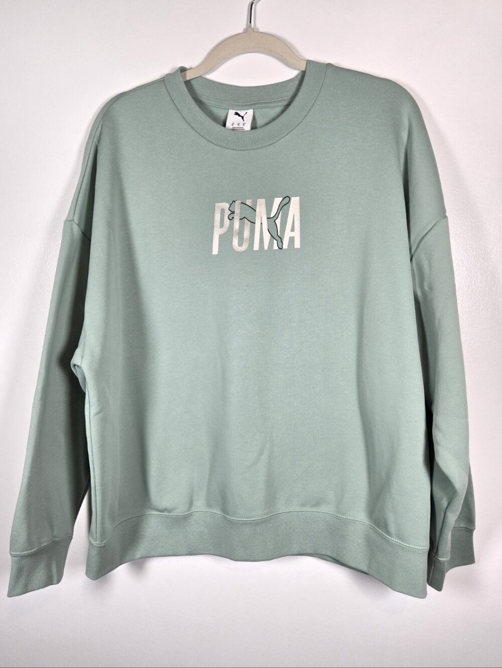NEW Puma Essentials Shine Light Moss Fleece Crew Neck Sweatshirt Womens Size XL